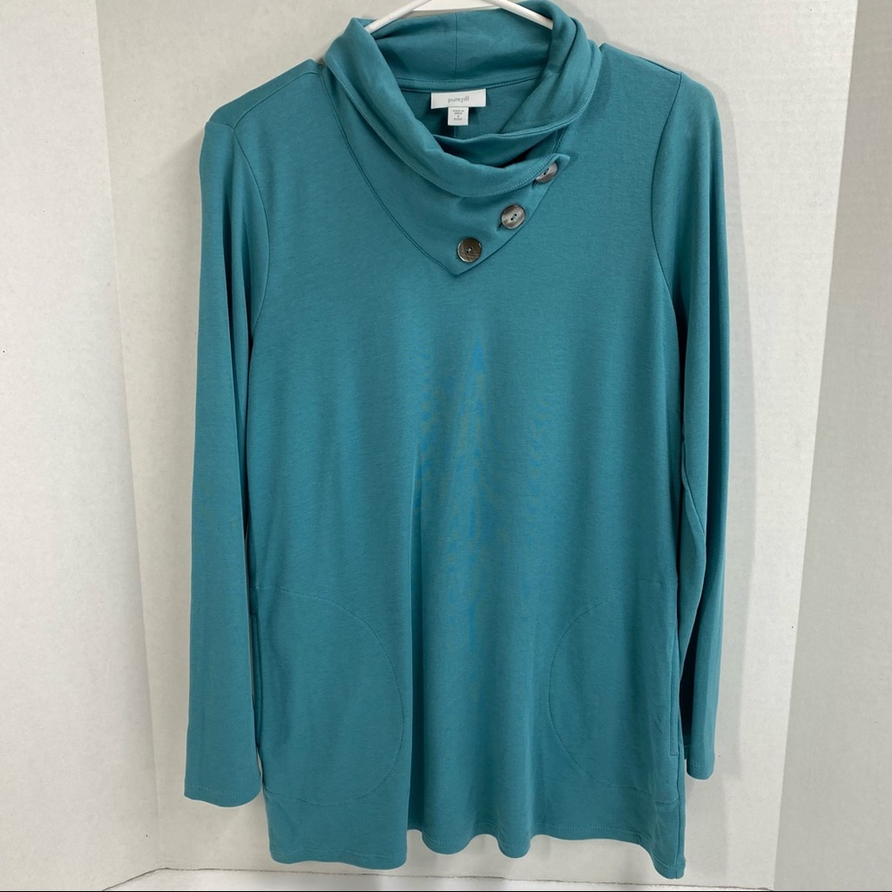 Pure Jill Casual cotton turtleneck tunic size small petite dark turquoise/green